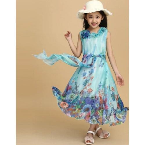 2021 summer childrens wear baby girl floral dress Bohemian chiffon fashion beach dress