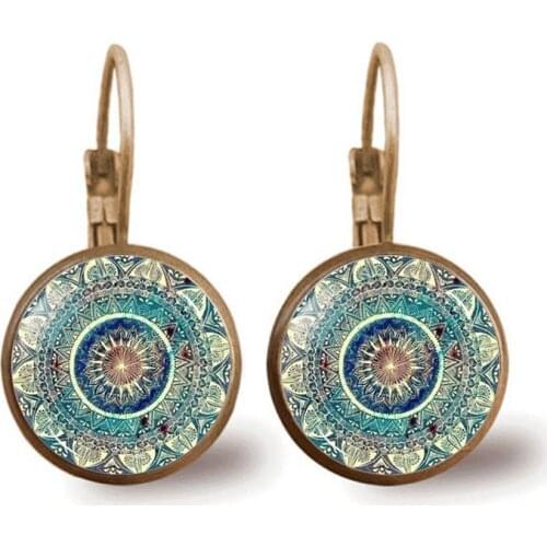 Hot Sale Charm Mandala Art Picture Earrings Henna Crystal Earring Yoga Om Symbol Zen Buddhism Glass Earrings for Women Jewelry