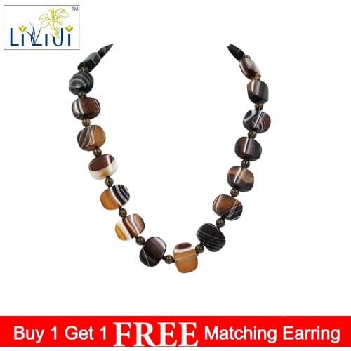 LiiJi Unique Natural Brown Onyx Agates approx 15x20mm Smoky Quartzs Stone Toggle Clasp Necklace Approx 51cm