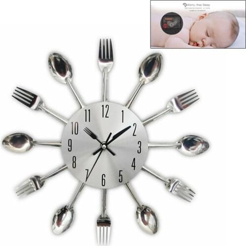 Metal Kitchen Wall Clock Spoon Fork Creative Quartz Wall Mounted Clocks for The Kitchen Home Decor Clock In Wall 2021 Hot Sale