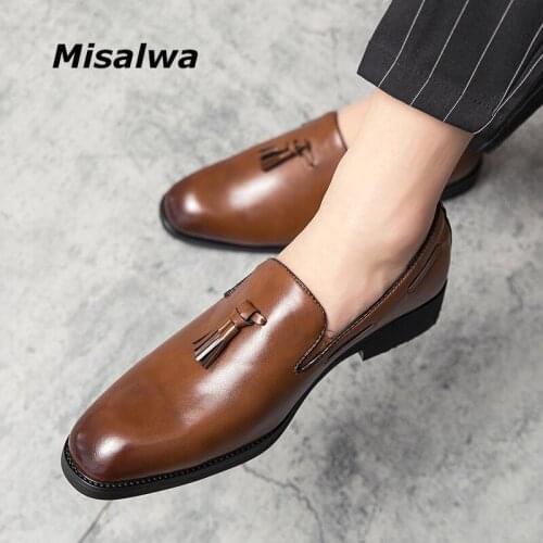 Misalwa Dropshipping Simple Style Men Shoes Plus Size 38 48 Tassel Slip-on Men Loafers Office Business Dress Shoes PU Leather