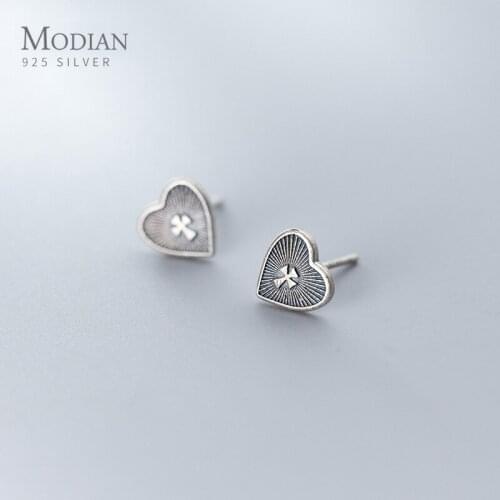MODIAN Vintage Lovers Gift 925 Sterling Silver Cross Hearts Stud Earring for Women Fashion Minimalism Ear Pin Fine Jewelry