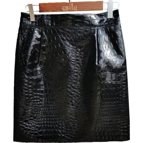 Fashion Crocodile pattern pu leather skirts England style female high waist was thin glossy patent leather skirts F1560 dropship