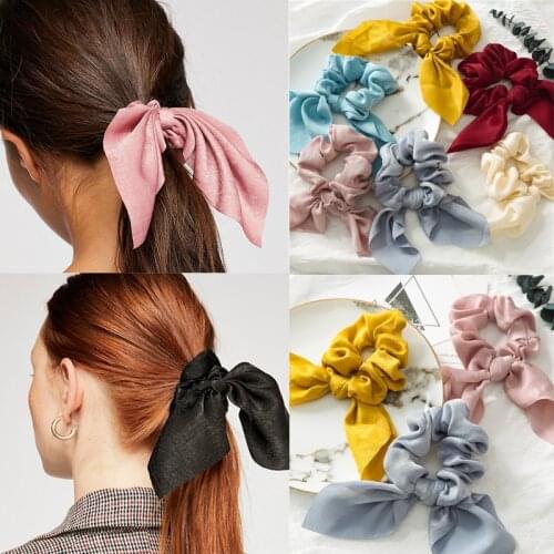 MueRaa Women Girls Fashion Ribbon Rabbit Ear Scrunchies Hair Accessorie Cross Elastic Hairband Elegant Lady Headband Ornament