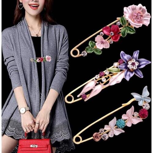 New Chic Enamel Flower Butterfly Brooch Pins For Women Suit Rhinestone Large Safety Pins Broche Femme Bijoux