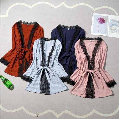 New Gray Womens 3pcs Sleep Top Pants Suit Robe Bath Gown Sleepwear Sets Sexy Pajamas Spring Autumn Home Wear Nightwear M-XL