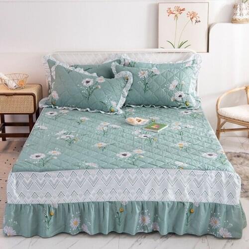 2020 new products Cotton quilting Bedspread Fitted Sheet Pillowcases Cotton 2/3pcs Pleated lace Princess Bedding
