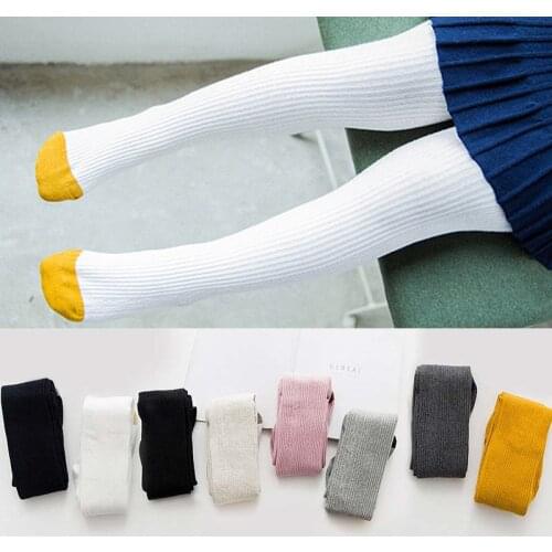 Solid Color Girls Tights Cotton Stretch Children Warm Stockings Autumn Winter Knit Striped Kids All-match Pantyhose for 1-12 Yrs