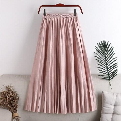 Autumn Winter Long Skirt High waist thin shaped elastic waist Skinny Velvet Skirt Female Ladies Pleated Skirts Elegant Women Ski