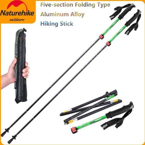 NatureHike Outdoor Trekking Walking Stick 5 Joints Adjustable Foldable Hiking Stick Camping AntiShock Aluminum Telescopic Stick