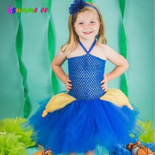 Girls Tang Fish Halloween Tutu Dress 2018 Summer New Children Clothing Blue Tulle Costume Kids Gifts Clothes Cosplay Party Dress