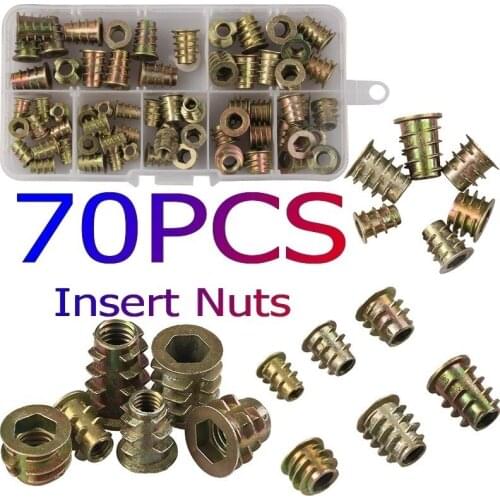 Threaded Inserts Nuts, Wood Insert Assortment Tool Kit, M4/M5/M6/M8 Furniture Screw Inserts Bolt Fastener (70 PCS)