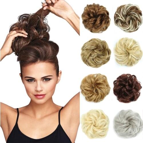 MERISIHAIR Synthetic Elastic Hair Scrunchie Curly Chignons Hair Rope Natural Fake Hair Bun Curly Clip in Hair Ponytails Extensio