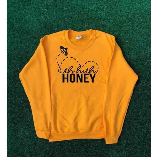 Skuggnas New Arrival Uh huh Honey Sweatshirt Bee Crewneck Sweatshirt Bee Keeper Top Aesthetic Pop Culture Tumblr Clothing