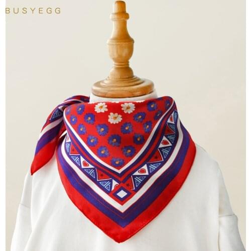 Sweet 50*50cm small flower natural silk square headband woman hair scarves for girls headscarf foulard hijab scarfs warp spring