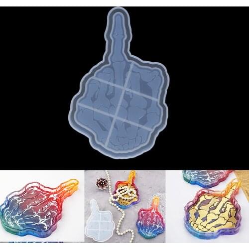 Middle Finger Skull Plate Silicone Molds Hand Shape Crystal Epoxy Resin Mould for DIY Resin Crafts Home Table Decoration