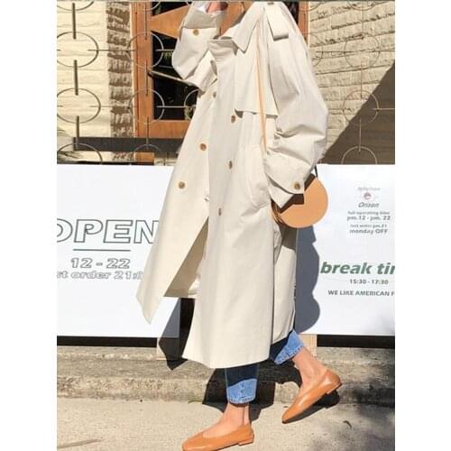 Loose Simple Fashion Cute Mid-length Over-the-Knee Long Trench Coat for Women Turndown Collar Casual Outdoor Chic Clothes