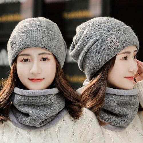 Fleece-lined warm knitted hat face scarf mask set winter riding Earflaps woolen hat pullover confinement cap scarf