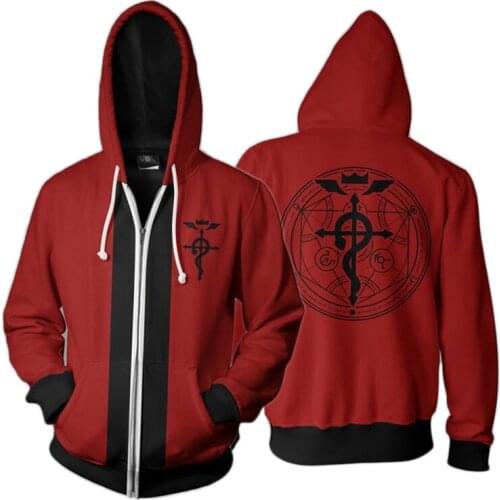 Japanese Anime Fullmetal Alchemist Edward Elric Cosplay 3D Printed Hoodie Adult Zipper Hooded Sweatshirt Autumn Harajuku Coat