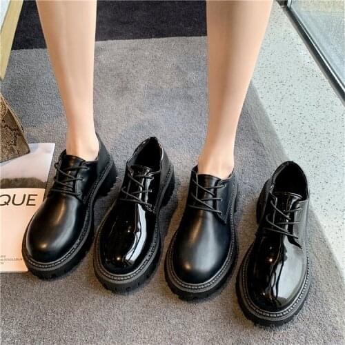 British Small Leather Shoes Womens Platform Heels Sexy Autumn 2021 New Retro Thick-soled Lace-up Shoes