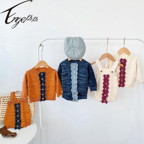 Engepapa Spring&Autumn Infant Baby Girls Clothing Suit Sweet Cardigan Coat+Romper Set Long Sleeve Toddler Baby Knitting Clothes