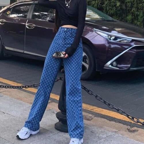 Y2K Streetwear Hip Hop Vintage High Waist Boyfriend Ripped Jeans Women Woman Gg Trousers Denim Wide-legged Pants Plus Size Jean