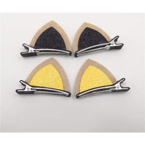 10pairs/lot Glitter Cat Ear Hair Clips Felt Fox Ear Kid Barrettes Party Accessory Festival Girls Fashion Hairpins Black Grips