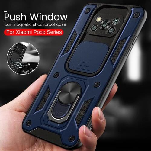 Slide Push Pull Window Camera Protect Case For Poco Poko Pocco Little X3 X 3 M3 Pro X3Pro NFC F3 5G Car Magnet Stand Ring Coque