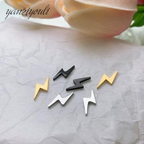 Gothic Punk Thunder Women Earings Jewellery Mini Small Lightning Bolt Stud Earrings for Men Stainless Steel Jewelry Wholesale