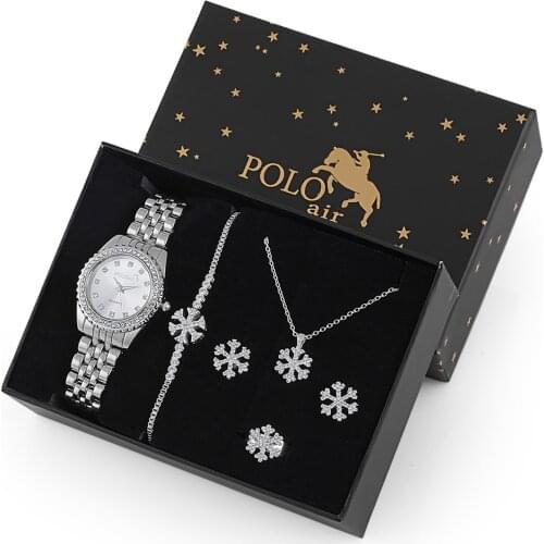 Polo Air Women Wrist watch Necklace Earrings Bracelet Ring Gift Set Kombin St-2035s2