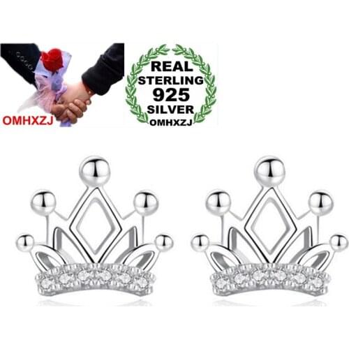 OMHXZJ Wholesale Sweet Romantic Fashion OL Woman Girl Wedding Gift Princess Crown Zircon 925 Sterling Silver Stud Earrings YS441