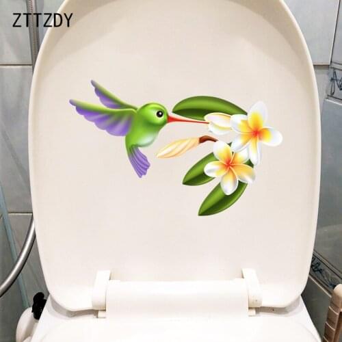 ZTTZDY 26.1CM×16.7CM Hummingbird Plumeria WC Toilet Sticker Home Room Wall Modern Decoration T2-0948