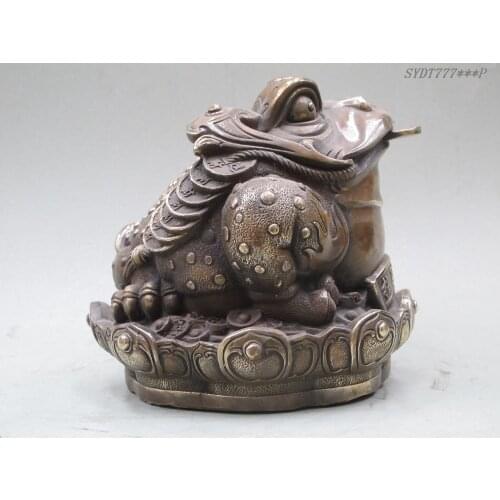 002705 Fengshui Lucky China Bronze Jin Chan Toad On Round lotus platform Statue
