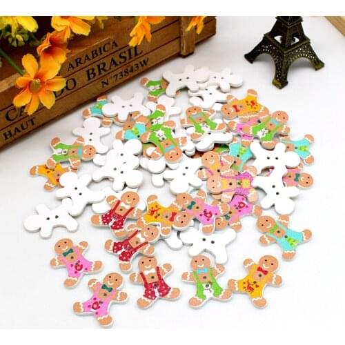 40Pcs Christmas Buttons 2 Holes Mixed Wood Handmade for Crafts DIY Decor Accessories decorative Wooden Buttons