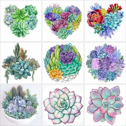 Huacan Diamond Art Painting Succulents Flower Full Square/round Mosaic Embroidery Floral Cross Stitch Home Decor Wall Stickers