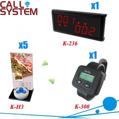 Wireless Call Bell System for restaurant services with 1 display 1 watch and 5 buttons, shipping free