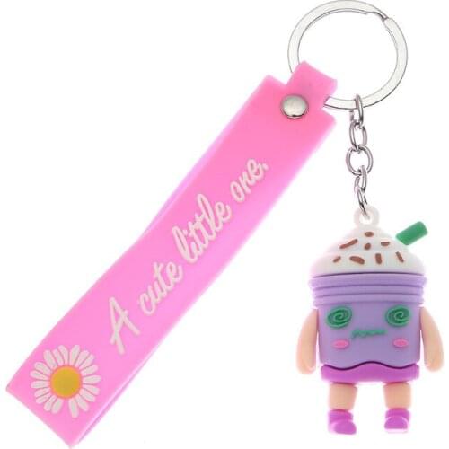 2021 New Design 1 Piece High Quality PVC Cartoon Milk Tea Cup Daisy Keychains Lanyard Cute Anime Car Keys Chains Ring Bag Charms
