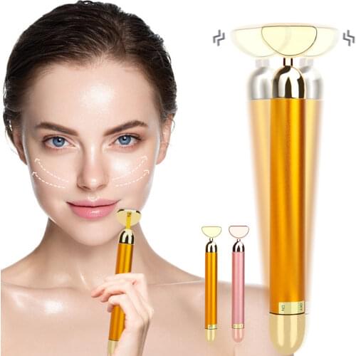 24k Gold Electric Massage Bar Face Lifting Roller Round Facial Slimming Stick Skin Tighten Import Vibration Massage Beauty Bar