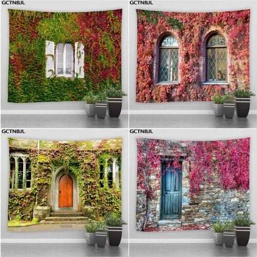 Landscape Tapestry Retro Street Flower Plant Wall Hanging Tapestries Autumn Hippie Home Living Room Background Decor Curtains L