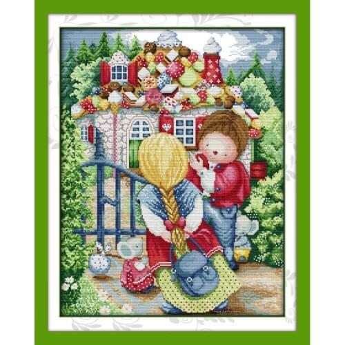 Joy Sunday Cross Stitch Stamped Kits Sweet House11&14CT DMC Cartoon Patterns DIY Cross-stitch Kits Embroidery Needlework Sets