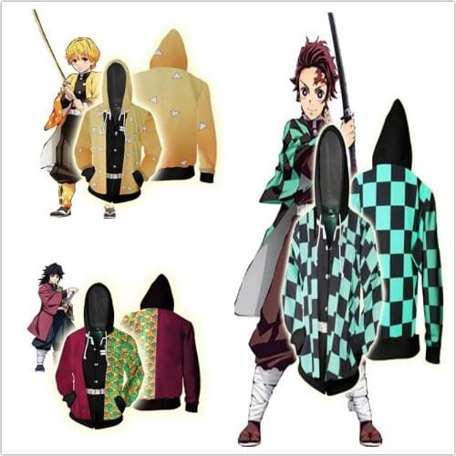 Japanese Anime Kimono Haori Yukata Cosplay Casual Sweater Streetwear Demon Slayer Kimetsu no Yaiba 3D Printing