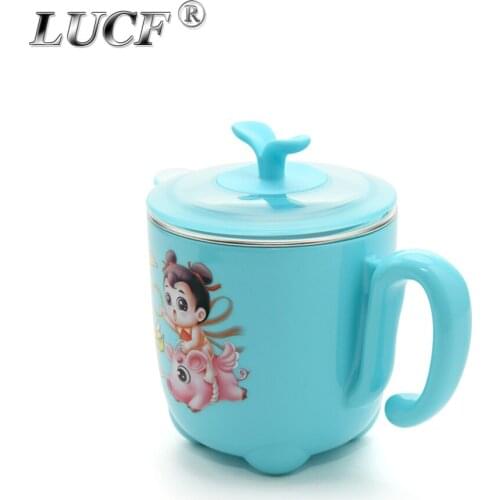 Chinese Cartoon Nezha 200ml 18/10 Stainless steel Children Mug With Lid Creative Kids Milk Mugs Drinking Cups for pupil students