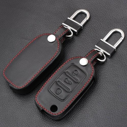 Leather Car Key Case For Volkswagen VW Passat Golf Jetta Bora Polo Sagitar Tiguan Auto Key Bag Cover Protector with Key Chain