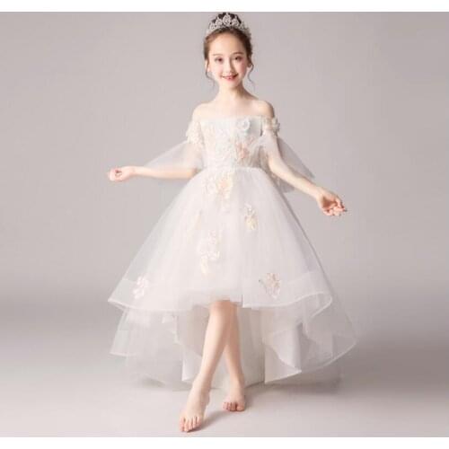 Appliques Lace Girl Dresses Off Shoulder Birthday Wedding Party Pageant Clothes Long Princess Dress Christmas Communion Costume