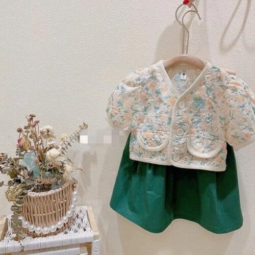 Girls' Suit Korean Style Flower Short Top plus Skirt Two-Piece Set 21 Summer New