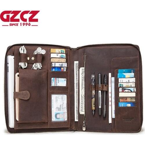 GZCZ New Fashion Male Large Capacity Handbags Genuine Leather Multifunction ipad Bag Men Clutch Hand Bags Zipper High Quality