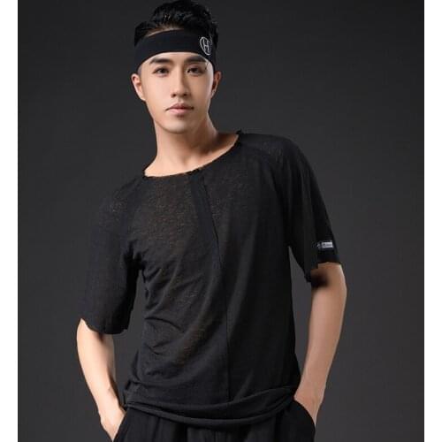 2021 New Latin Dance Costumes For Men Short Sleeve Practice Clothes Latin Competition Performance Ballroom Costumes DQS7228