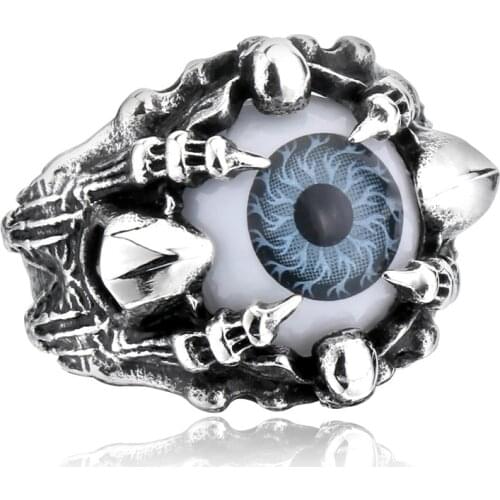 Stainless steel demon eye skullpunk men ring stainless steel sharp claw fashion ring