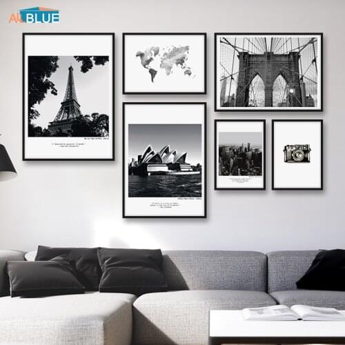 New York Paris City Landscape Wall Art Canvas Painting Nordic Posters And Prints Black White Decoration Pictures For Living Room