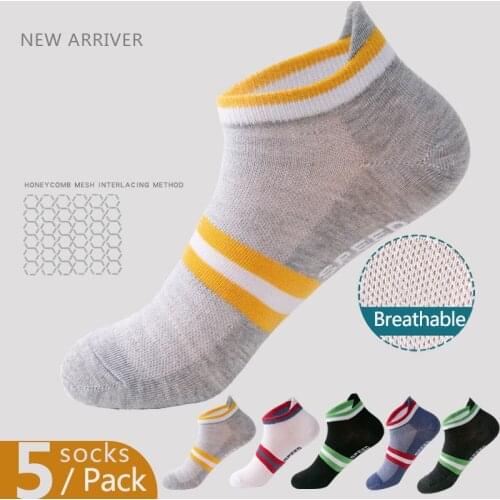 5 Pairs Pack Solid Cotton Sports Socks Men Women Casual Stripe Short Sock Skin-Friendly Comfortable Running Sock Average Size
